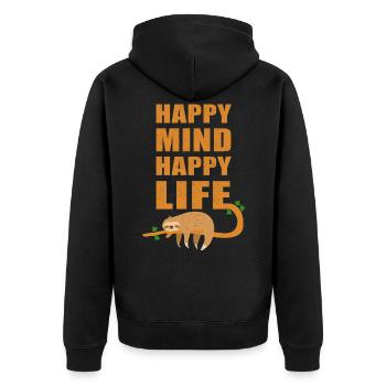 Happy mind happy life optimist sloth - Unisex Premium Organic Zip Hoodie - black - Back - Nico (187cm)