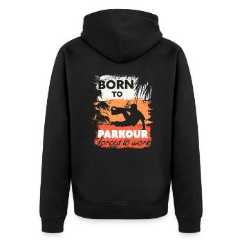 Vintage Born To Parkour, obligé de travailler - Veste à capuche bio Premium Unisexe - noir - Dos - Nico (187cm)
