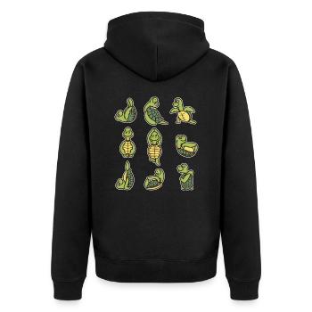 Doux yoga tortue zoo animal amateur - Veste à capuche bio Premium Unisexe - noir - Dos - Nico (187cm)