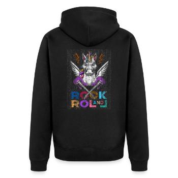 Rock And Roll Einhorn Unicorn Gitarren Headbang - Unisex Premium Bio Zip Hoodie - Schwarz - Hinten - Nico (187cm)