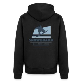 Live, laugh, love, Geschenk Snowboarder - Unisex Premium Bio Zip Hoodie - Schwarz - Hinten - Nico (187cm)