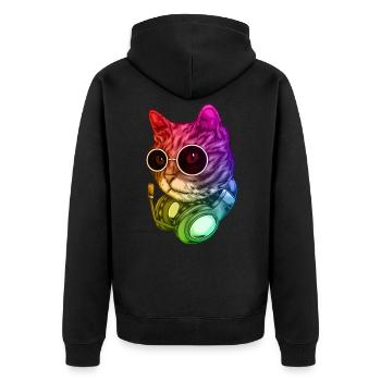 Bunte Musik Katze Kopfhörer Raver Tier - Unisex Premium Bio Zip Hoodie - Schwarz - Hinten - Nico (187cm)