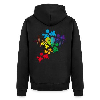 Bunter Stolz Herz Regenbogen Herzschlag lgbt - Unisex Premium Bio Zip Hoodie - Schwarz - Hinten - Nico (187cm)
