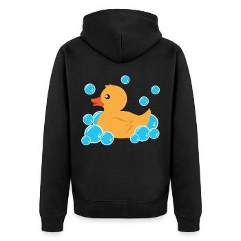 Süßes gelbe Gummi Ente Badewanne Spielzeug - Unisex Premium Bio Zip Hoodie - Schwarz - Hinten - Nico (187cm)