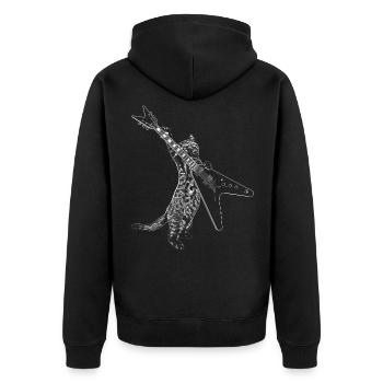 Coole Musik Katze spielt E-Gitarre Spieler - Unisex Premium Bio Zip Hoodie - Schwarz - Hinten - Nico (187cm)