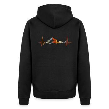 Herzschlag schwimmen, Geschenk für Schwimmer - Unisex Premium Bio Zip Hoodie - Schwarz - Hinten - Nico (187cm)