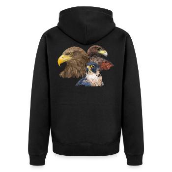 Pigargo und Falke - Unisex Premium Bio Zip Hoodie - Schwarz - Hinten - Nico (187cm)