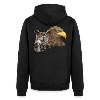 Pigargo und Eule - Unisex Premium Bio Zip Hoodie - Schwarz - Hinten - Nico (187cm)
