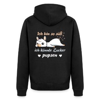Lama - Ich bin so süß! Baby Kinder & Damen - Unisex Premium Bio Zip Hoodie - Schwarz - Hinten - Nico (187cm)