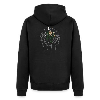 Notre terre, nature, fleurs, lune et étoiles - Veste à capuche bio Premium Unisexe - noir - Dos - Nico (187cm)