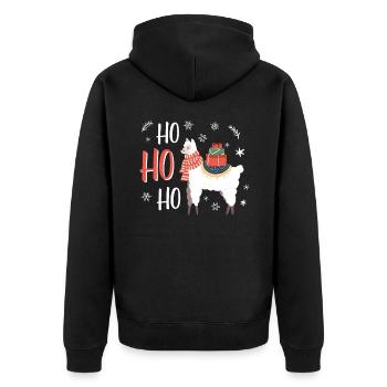 Lustiges Geschenk, Hohoho Lama Weihnachten - Unisex Premium Bio Zip Hoodie - Schwarz - Hinten - Nico (187cm)
