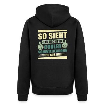 Cool Geschenk Schwiegersohn Geschenkidee - Unisex Premium Bio Zip Hoodie - Schwarz - Hinten - Nico (187cm)