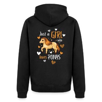 Ein Mädchen, das Ponys liebt, Dorfkind Geschenk - Unisex Premium Bio Zip Hoodie - Schwarz - Hinten - Nico (187cm)