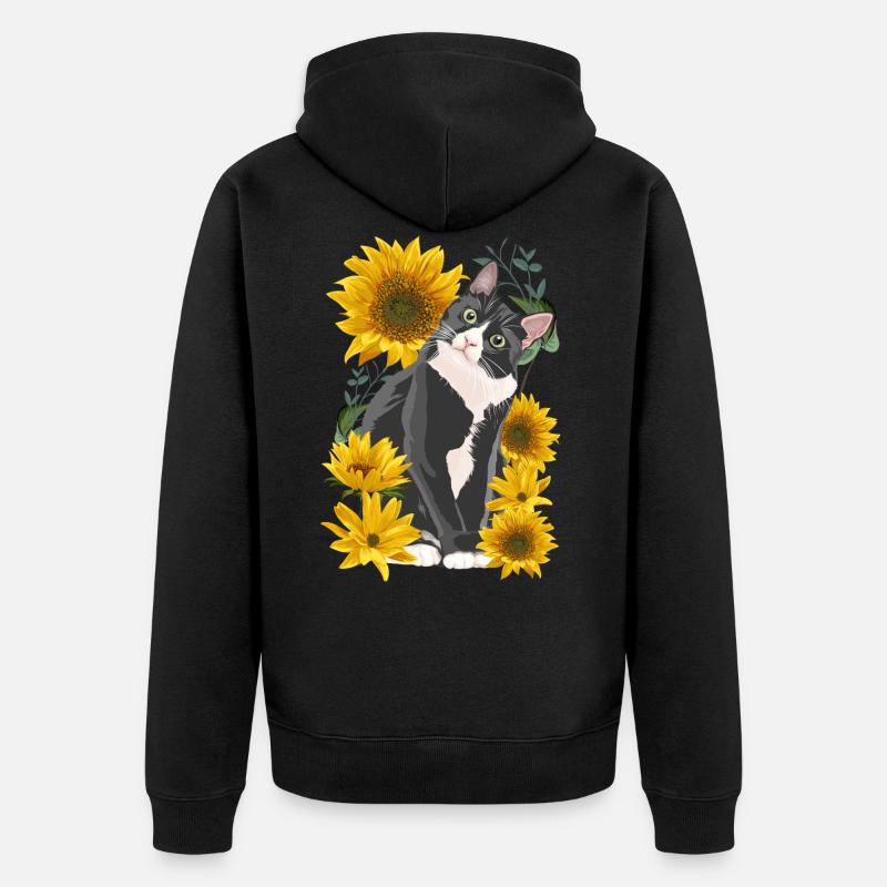 Doux chat tournesol jardin chatons - Veste à capuche bio Premium Unisexe - noir