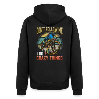 Verrückter Mountainbike Fahrer Fahrrad Biker - Unisex Premium Bio Zip Hoodie - Schwarz - Hinten - Nico (187cm)