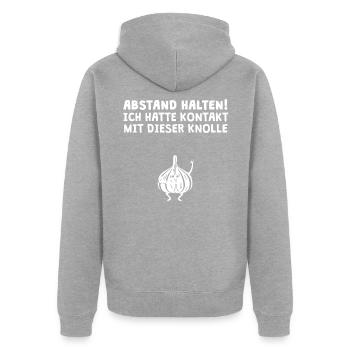 Abstand Halten Knoblauch lustig - Unisex Premium Bio Zip Hoodie - Grau meliert - Hinten - Nico (187cm)