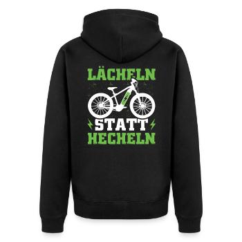 Lächeln statt Hecheln Ebike Geschenkidee - Unisex Premium Bio Zip Hoodie - Schwarz - Hinten - Nico (187cm)