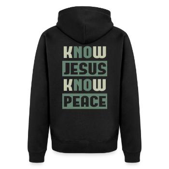 Know Jesus Kirche Gott Christen Geschenk - Unisex Premium Bio Zip Hoodie - Schwarz - Hinten - Nico (187cm)