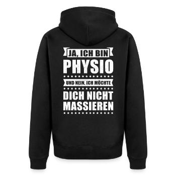Physiotherapeut Geschenk Ich bin Physio - Unisex Premium Bio Zip Hoodie - Schwarz - Hinten - Nico (187cm)