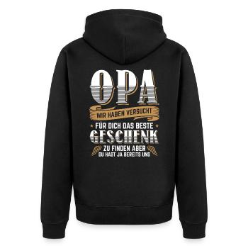 Opa Geschenk Geburtstag Geschenkidee - Unisex Premium Bio Zip Hoodie - Schwarz - Hinten - Nico (187cm)