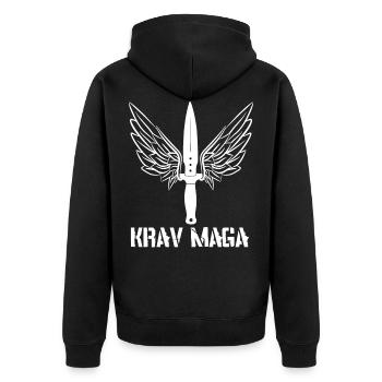 Krav Maga Messer mit Flügeln - Unisex Premium Bio Zip Hoodie - Schwarz - Hinten - Nico (187cm)