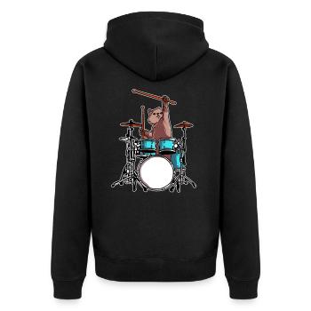 Drummer Katze spielt Schlaugzeug Musiker Geschenke - Unisex Premium Bio Zip Hoodie - Schwarz - Hinten - Nico (187cm)