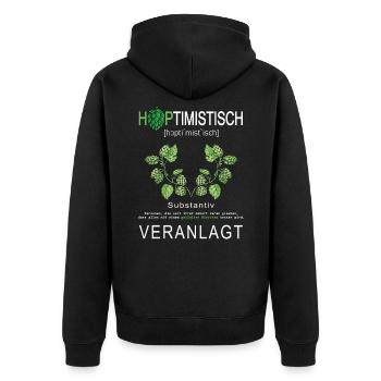 Hoptimistisch Optimistisch Positiv Hopfen Genetik - Unisex Premium Bio Zip Hoodie - Schwarz - Hinten - Nico (187cm)
