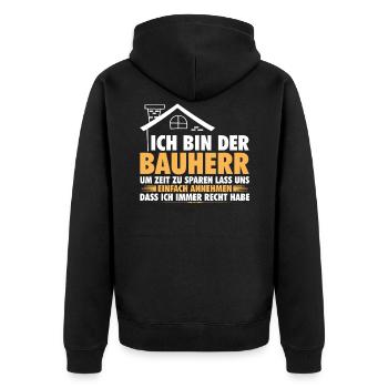 Bauherr Haus Hausbau Richtfest Geschenk - Unisex Premium Bio Zip Hoodie - Schwarz - Hinten - Nico (187cm)