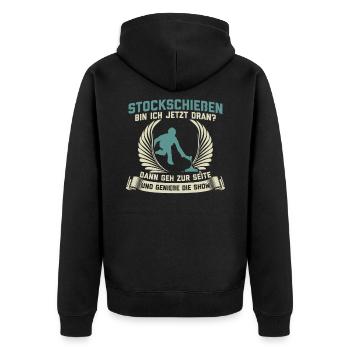 Stockschießen Eisstockschießen Geschenk - Unisex Premium Bio Zip Hoodie - Schwarz - Hinten - Nico (187cm)