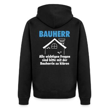 Bauherr lustig Geschenk Hausbau Haus - Unisex Premium Bio Zip Hoodie - Schwarz - Hinten - Nico (187cm)