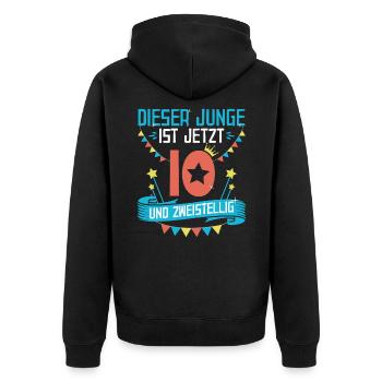 10 Geburtstag Geschenk Jungs | 10 Jahre - Unisex Premium Bio Zip Hoodie - Schwarz - Hinten - Nico (187cm)