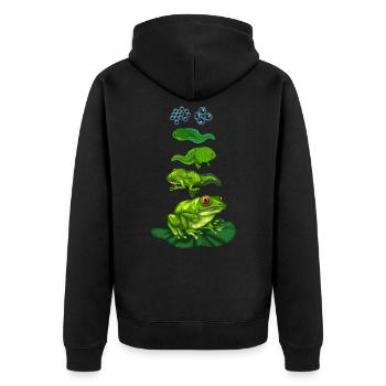 Frosch Kaulquappe Biologie Metamorphose Zyklus - Unisex Premium Bio Zip Hoodie - Schwarz - Hinten - Nico (187cm)