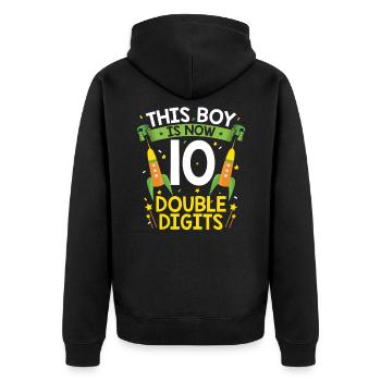 10 Geburtstag Jungs 10 Jahre Geschenk - Unisex Premium Bio Zip Hoodie - Schwarz - Hinten - Nico (187cm)