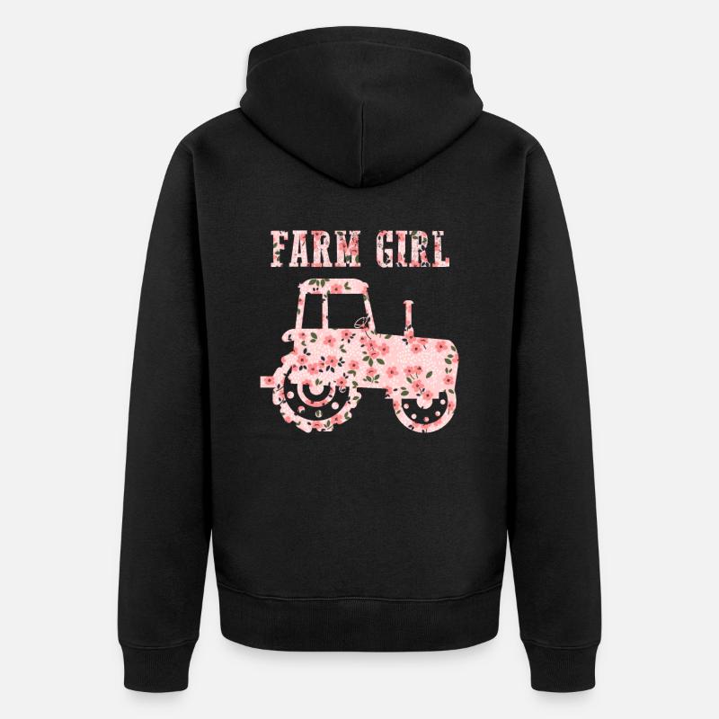 Bauernhof Mädchen Blumen Traktor Landwirt - Unisex Premium Bio Zip Hoodie - Schwarz