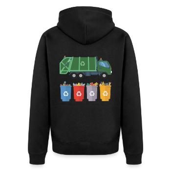 Müllwagen Kinder Müll Recycling - Unisex Premium Bio Zip Hoodie - Schwarz - Hinten - Nico (187cm)