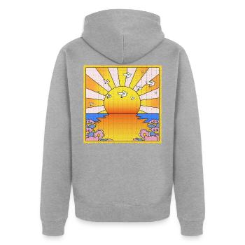 California Orange Sunshine LSD Löschblatt - Unisex Premium Bio Zip Hoodie - Grau meliert - Hinten - Nico (187cm)