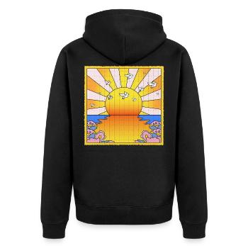 California Orange Sunshine LSD Löschblatt - Unisex Premium Bio Zip Hoodie - Schwarz - Hinten - Nico (187cm)