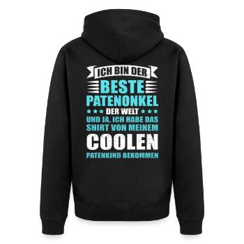Patenonkel Geschenk Patenkind Onkel Pate Paten - Unisex Premium Bio Zip Hoodie - Schwarz - Hinten - Nico (187cm)