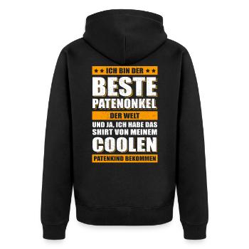 Patenonkel Geschenk Patenkind Pate Onkel Paten - Unisex Premium Bio Zip Hoodie - Schwarz - Hinten - Nico (187cm)