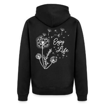 Enjoy Pusteblume Life Löwenzahn Sommer Frühling - Unisex Premium Bio Zip Hoodie - Schwarz - Hinten - Nico (187cm)