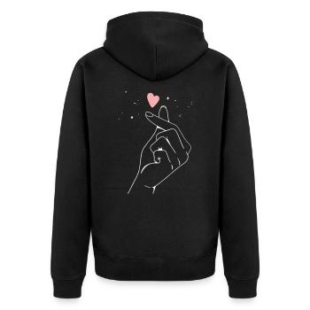 Kpop Drame Coréen Finger Heart Saranghae - Veste à capuche bio Premium Unisexe - noir - Dos - Nico (187cm)