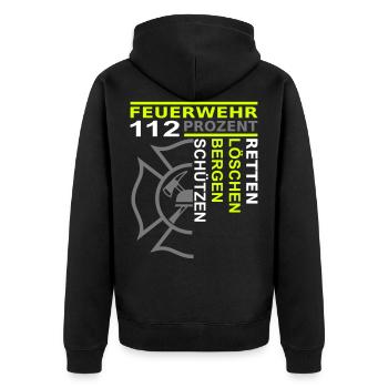 Feuerwehr 112 Retten Löschen Bergen Schützen - Unisex Premium Bio Zip Hoodie - Schwarz - Hinten - Nico (187cm)