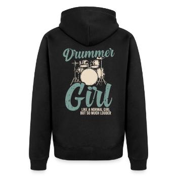 Schlagzeug Schlagzeuger Geschenk Drummer Girl - Unisex Premium Bio Zip Hoodie - Schwarz - Hinten - Nico (187cm)