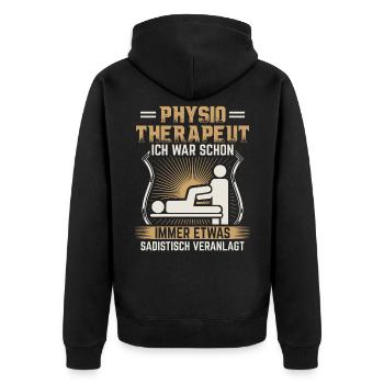 Physiotherapeut Geschenk Physiotherapie lustig - Unisex Premium Bio Zip Hoodie - Schwarz - Hinten - Nico (187cm)