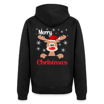 Merry Christmas Reindeer Geschenkidee - Rentier - Unisex Premium Bio Zip Hoodie - Schwarz - Hinten - Nico (187cm)