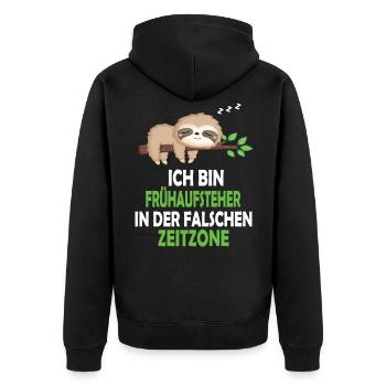Faultier Schlafanzug Nachthemd Schlafshirt Pyjama - Unisex Premium Bio Zip Hoodie - Schwarz - Hinten - Nico (187cm)