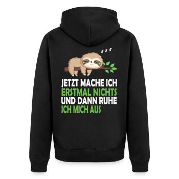 Faultier Schlafanzug Nachthemd Schlafshirt Pyjama - Unisex Premium Bio Zip Hoodie - Schwarz - Hinten - Nico (187cm)
