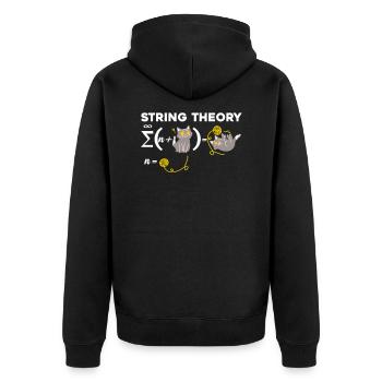 Funny string theory humor physics cat - Unisex Premium Organic Zip Hoodie - black - Back - Nico (187cm)