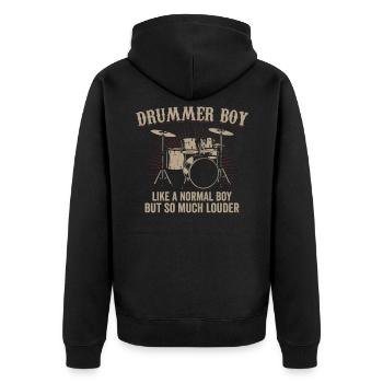 Drummer Schlagzeug Schlagzeuger Geschenk Trommeler - Unisex Premium Bio Zip Hoodie - Schwarz - Hinten - Nico (187cm)
