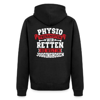 Physiotherapie Geschenk Physiotherapeut Physios - Unisex Premium Bio Zip Hoodie - Schwarz - Hinten - Nico (187cm)